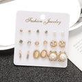 Elegant Punk Multi Pair Alloy Rhinestone Cat Eye Flower Wrench Pearl Stud Hoop Jewelry Set Earrings view 3