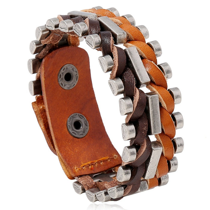 Vintage Punk Genuine Cowhide Leather Bracelet, Simple Creative Gift Men's Leather Wristband