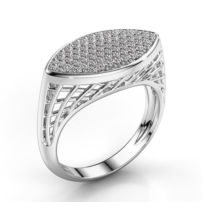 Creative Hollow Full Zircon Micro Pave Women's Ring, European Party Cocktail Jewelry