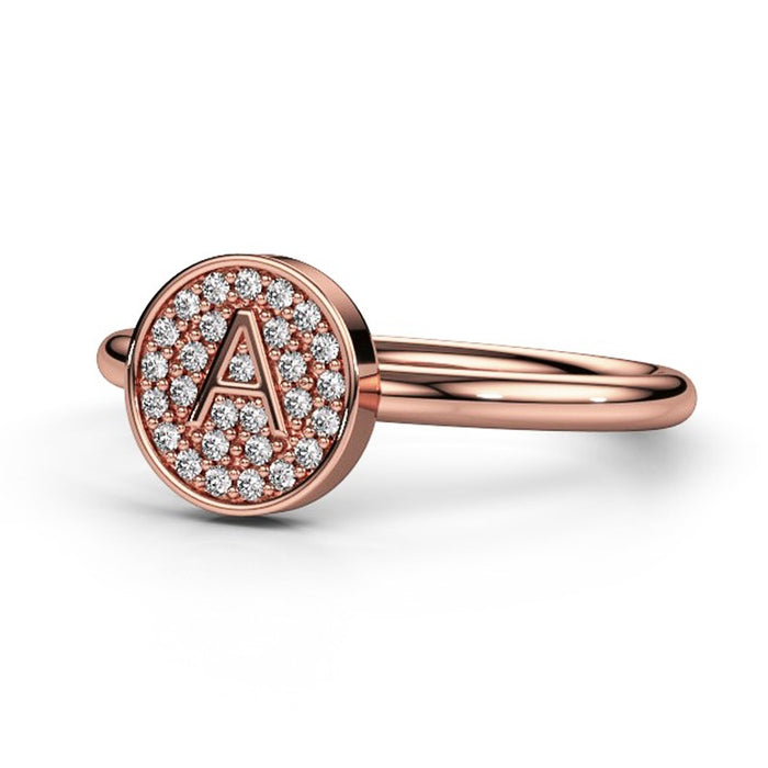 Minimalist Rose Gold Letter A Ring For Women With Micro Paved Cubic Zirconia, Fresh Korean Style