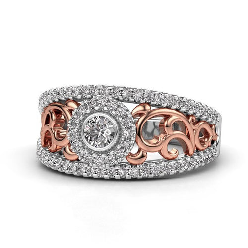 Classic Hollow Round Zircon Diamond Ring For Women Engagement Wedding Party Jewelry