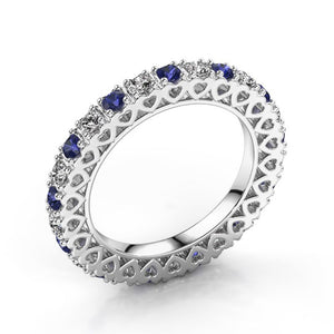 Korean Japanese Style Hollow Carved Blue White Cubic Zirconia Full Stone Ring For Women