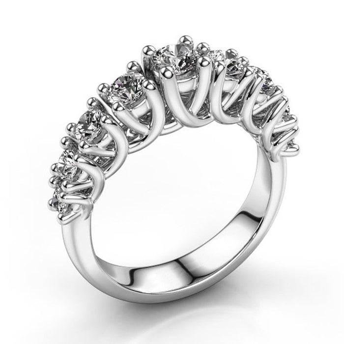 Women's Half Eternity Zircon Claw Setting Ring, European Wedding Party Jewelry Accessory