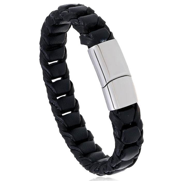 New Handmade Braided Faux Leather Bracelet With Stainless Steel Magnetic Clasp