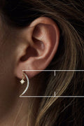 Korean Fashion Star And Crescent Moon Stud Earrings For Women With Micro Paved Cubic Zirconia view 3
