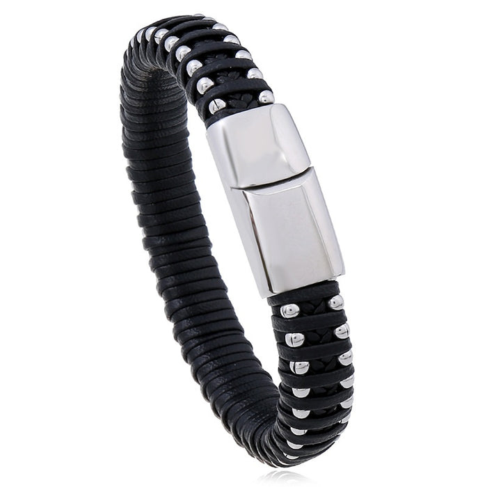 Direct Handmade Braided Titanium Steel Men's Faux Leather Bracelet With Magnetic Clasp