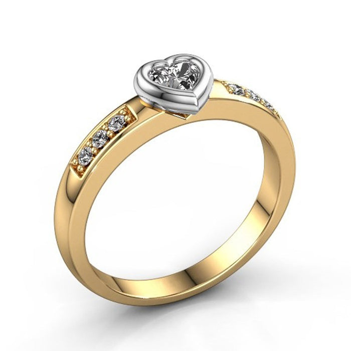 Fashion Simple Two Tone Heart Ring For Women Students, Gold Color Retention Index Finger Jewelry