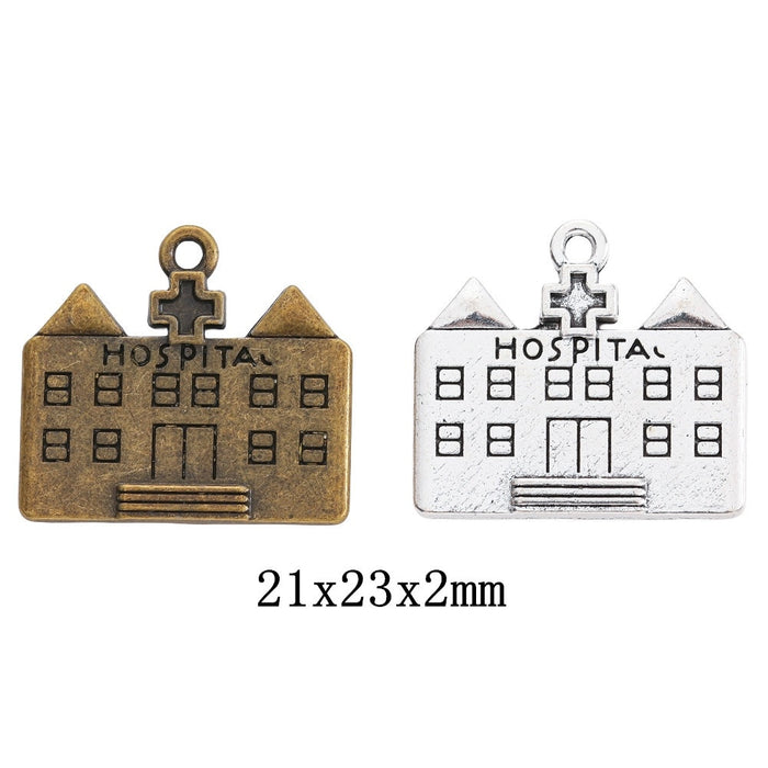 DIY Jewelry Accessory Vintage Zinc Alloy Hospital Pendant Charm For Necklace Bracelet Making