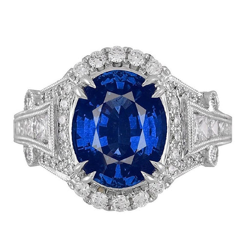 European Vintage Micro Hollow Blue Sapphire Ring Luxury Women's Hand Jewelry