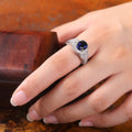 European Vintage Micro Hollow Blue Sapphire Ring Luxury Women's Hand Jewelry view 4