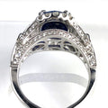 European Vintage Micro Hollow Blue Sapphire Ring Luxury Women's Hand Jewelry view 3