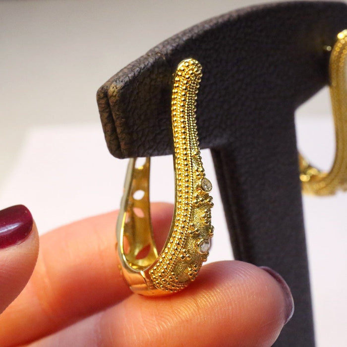 Vintage U Shaped Gold Plated Copper Earrings With Zircon Drop Design For Women