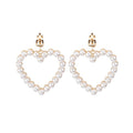 Elegant Vintage Faux Pearl Alloy Hollow Heart Drop Clip On Earrings For Women Korean Chic Geometric Earrings view 5