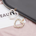 Elegant Vintage Faux Pearl Alloy Hollow Heart Drop Clip On Earrings For Women Korean Chic Geometric Earrings view 3