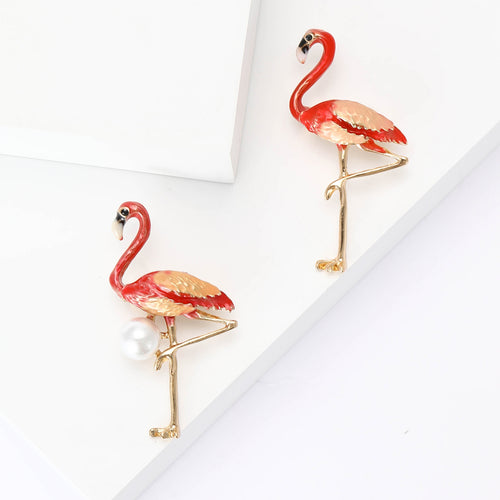 Alloy Enamel Flamingo Brooch Pin For Cardigan And Suit Decoration