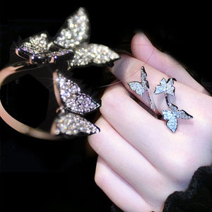 Korean European Style Fresh Butterfly Micro Pave Open Index Finger Ring For Women Fashion Jewelry