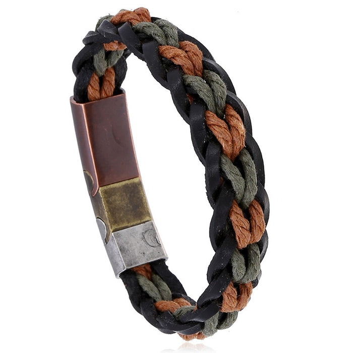 New Punk Stainless Steel Magnetic Clasp Bracelet Handmade Braided Vintage Leather Bangle