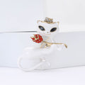 Metal Alloy Enamel Cat Holding Rose Brooch For Women's Clothing view 4