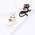 Metal Alloy Enamel Cat Holding Rose Brooch For Women's Clothing view 2