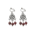 Vintage Ethnic Alloy Hollow Dreamcatcher Round Garnet Bead Tassel Clip-On Bohemian Geometric Earrings view 5