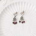 Vintage Ethnic Alloy Hollow Dreamcatcher Round Garnet Bead Tassel Clip-On Bohemian Geometric Earrings view 3