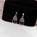 Vintage Ethnic Alloy Hollow Dreamcatcher Round Garnet Bead Tassel Clip-On Bohemian Geometric Earrings view 4