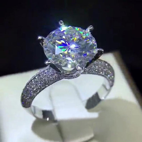 Luxury European Style Prong Set Women's Wedding Ring, Trendy Cubic Zirconia Finger Jewelry