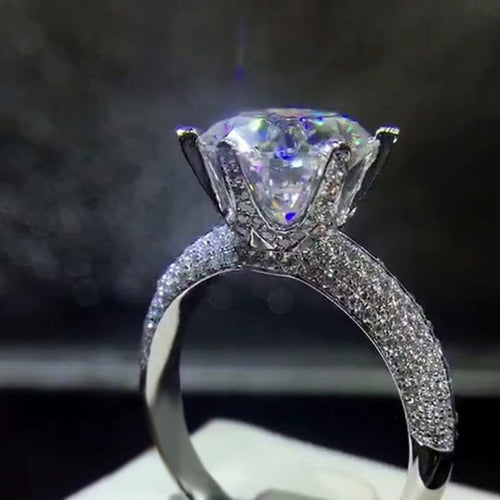 Luxury European Style Prong Set Women's Wedding Ring, Trendy Cubic Zirconia Finger Jewelry