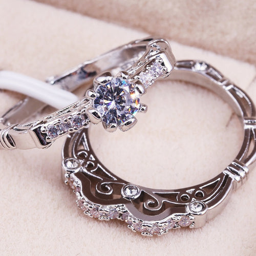 Classic Vintage Women Couple Ring With Micro Pave Cubic Zirconia, Elegant Cross Border Fashion Jewelry