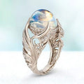 Hollow White Swan Colorful Simulated Moonstone Ring For Women European American Jewelry view 1