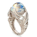 Hollow White Swan Colorful Simulated Moonstone Ring For Women European American Jewelry view 6