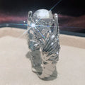 Hollow White Swan Colorful Simulated Moonstone Ring For Women European American Jewelry view 3