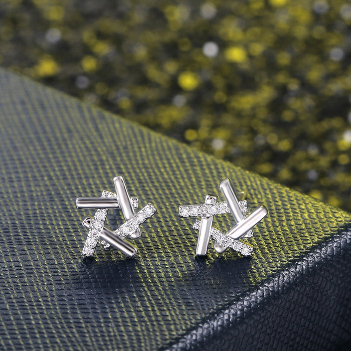 Korean Creative Geometric Line Zircon Stud Earrings For Women Trendy Fashion Accessories
