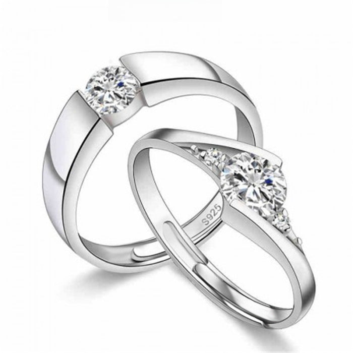 Korean Style Sweet Couple Proposal Open Ring With Zircon Eternity Design For Lovers