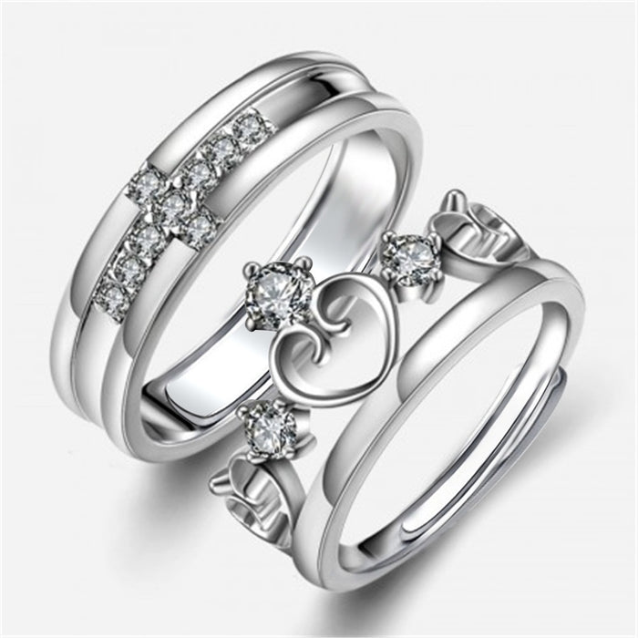 European American Crown Couple Matching Rings White Gold Plated Prince And Princess Wedding Jewelry