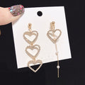 Elegant Asymmetric Hollow Heart Rhinestone Pearl Tassel Long Drop 925 Silver Needle Stud Earrings view 1