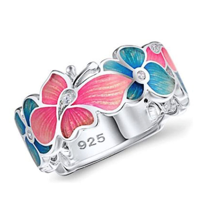 European American Fashion Flower Butterfly Oil Painting Ring For Women Cross Border Jewelry