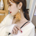 Feather Tassel Drop Earrings With Silver Pins, Geometric Vintage Long Statement OL Style view 4