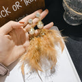 Feather Tassel Drop Earrings With Silver Pins, Geometric Vintage Long Statement OL Style view 3