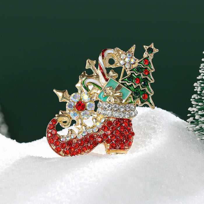 Alloy Rhinestone Enamel Christmas Brooch Pin For Clothing Decoration