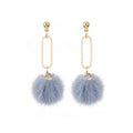 Candy Color Faux Fur Pom Pom Dangle Studs With Gold Alloy Metal Drop For Women Earrings view 5