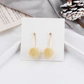 Candy Color Faux Fur Pom Pom Dangle Studs With Gold Alloy Metal Drop For Women Earrings view 4