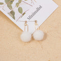 Candy Color Faux Fur Pom Pom Dangle Studs With Gold Alloy Metal Drop For Women Earrings view 3