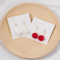 Candy Color Faux Fur Pom Pom Dangle Studs With Gold Alloy Metal Drop For Women Earrings view 2
