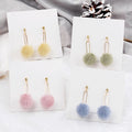 Candy Color Faux Fur Pom Pom Dangle Studs With Gold Alloy Metal Drop For Women Earrings view 1