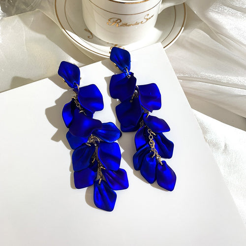 Acrylic Rose Petal Tassel Drop Earrings, Korean Style Statement Floral Long Dangle Earrings