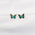 Elegant French Style Green Enamel Butterfly Stud Earrings For Women Small Alloy Oil Painting Forest Earrings view 2