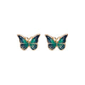 Elegant French Style Green Enamel Butterfly Stud Earrings For Women Small Alloy Oil Painting Forest Earrings view 5