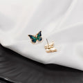 Elegant French Style Green Enamel Butterfly Stud Earrings For Women Small Alloy Oil Painting Forest Earrings view 3
