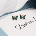 Elegant French Style Green Enamel Butterfly Stud Earrings For Women Small Alloy Oil Painting Forest Earrings view 4